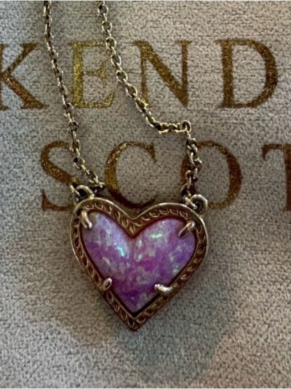 Kendra Scott Gold Heart Ari Pink Kyocera Opal Necklace
